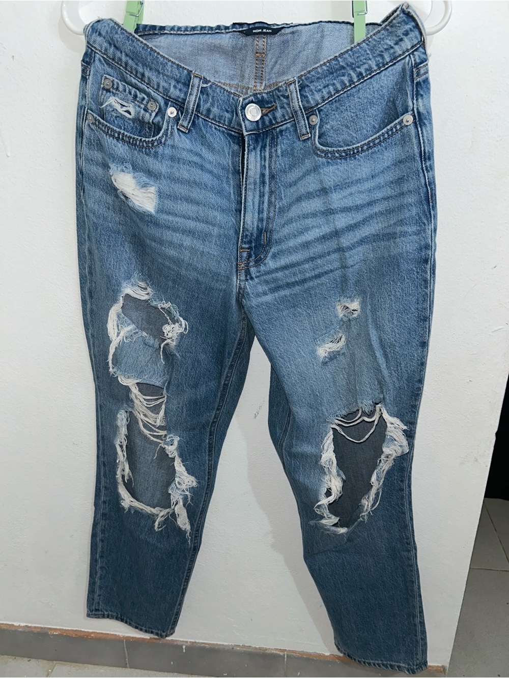 Distressed Dark Wash Mom Jeans